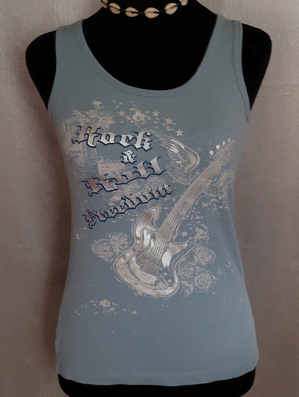 Light Blue Rock & Roll Graphic Tank Top